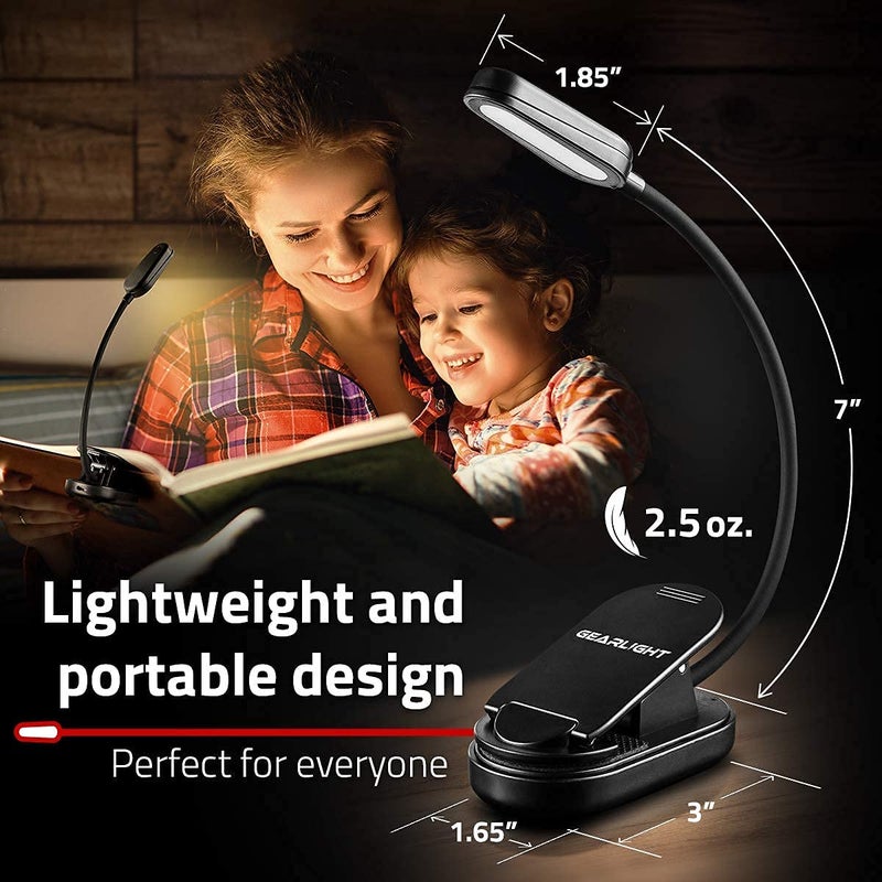 GearLight Rechargeable Book Light for Reading in Bed - Adjustable LED Clip-on Lamp with 3 Light Modes - Rechargeable, Flexible Neck Reading Light for Books, Laptops, and More - Black - (Pack of 2) - Image 4
